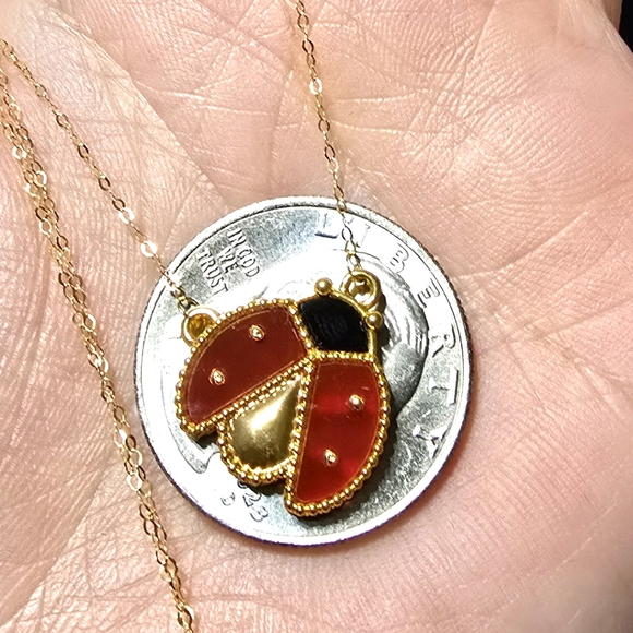 18k Real Gold Ladybug Centered Necklace - Picture 4 of 6